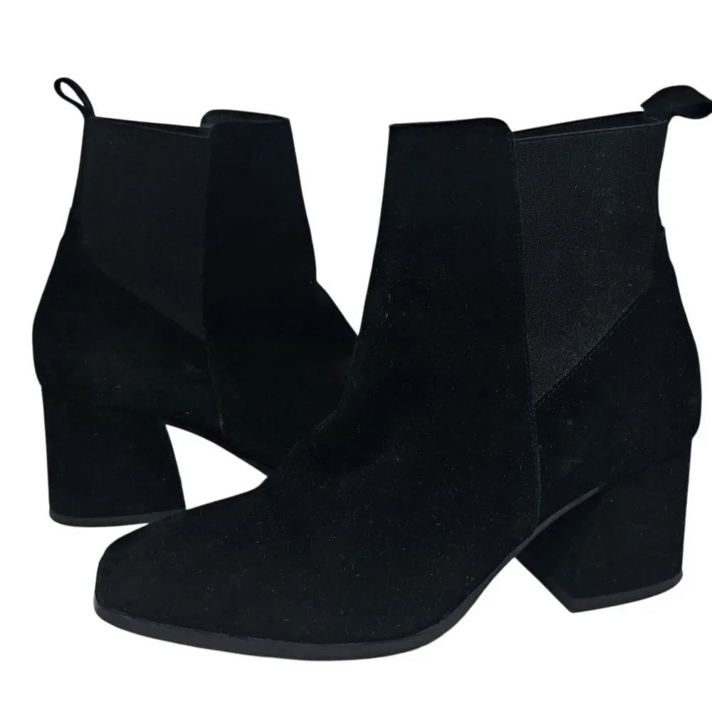 Antonio De Falia Slip On Leather Suede Goth Ankle Boots Block Heel Siz 8 Black